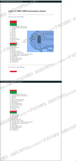 Watermarked preview of Audi A3 2003 2009 Dash Pinouts Reference