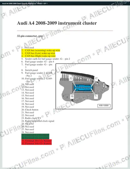 Watermarked preview of Audi A4 2008 2009 Dash Pinouts Reference