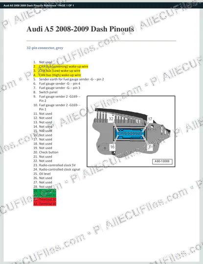 Watermarked preview of Audi A5 2008 2009 Dash Pinouts Reference