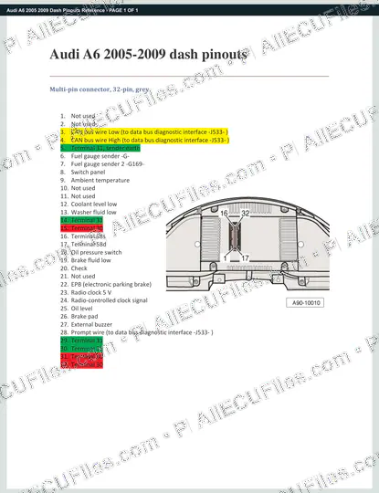 Watermarked preview of Audi A6 2005 2009 Dash Pinouts Reference