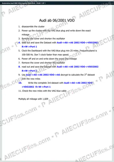 Watermarked preview of Automotive Audi 2002 VDO Englisch Reference