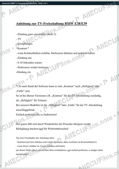 Watermarked preview of Automotive BMW Tv Freischaltung X Reference