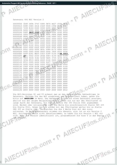 Watermarked preview of Automotive Peugeot 406 Versionsunterscheidung Reference