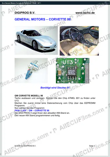Watermarked preview of G.m General Motors Corvette 98 Reference