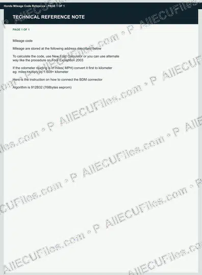 Watermarked preview of Honda Mileage Code Reference