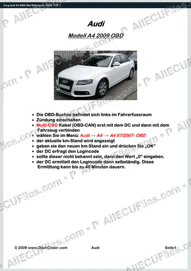 Watermarked preview of V.a.g Audi A4 2009 Obd Reference