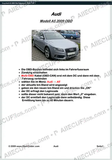 Watermarked preview of V.a.g Audi A5 2009 Obd Reference