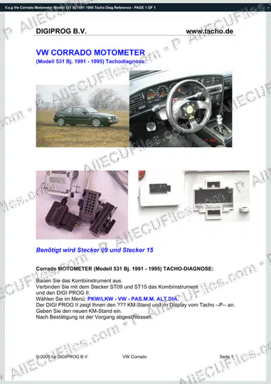 Watermarked preview of V.a.g Vw Corrado Motometer Modell 531 Bj 1991 1995 Tacho Diag Reference