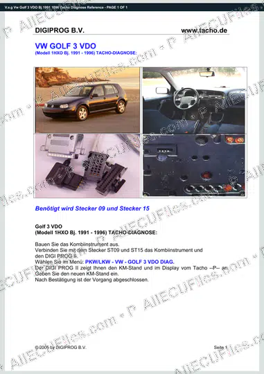 Watermarked preview of V.a.g Vw Golf 3 VDO Bj 1991 1996 Tacho Diagnose Reference